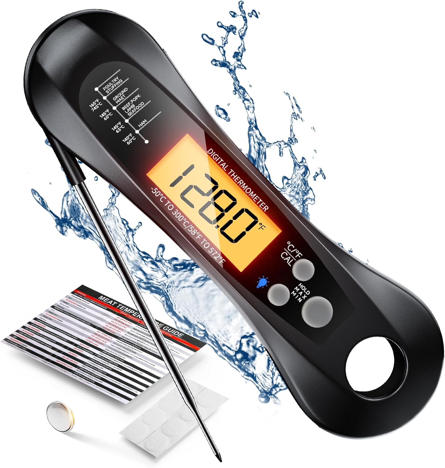 Digital Thermometer Probe - 접이식 프로브, LED 디스플레이가 포함된 디지털