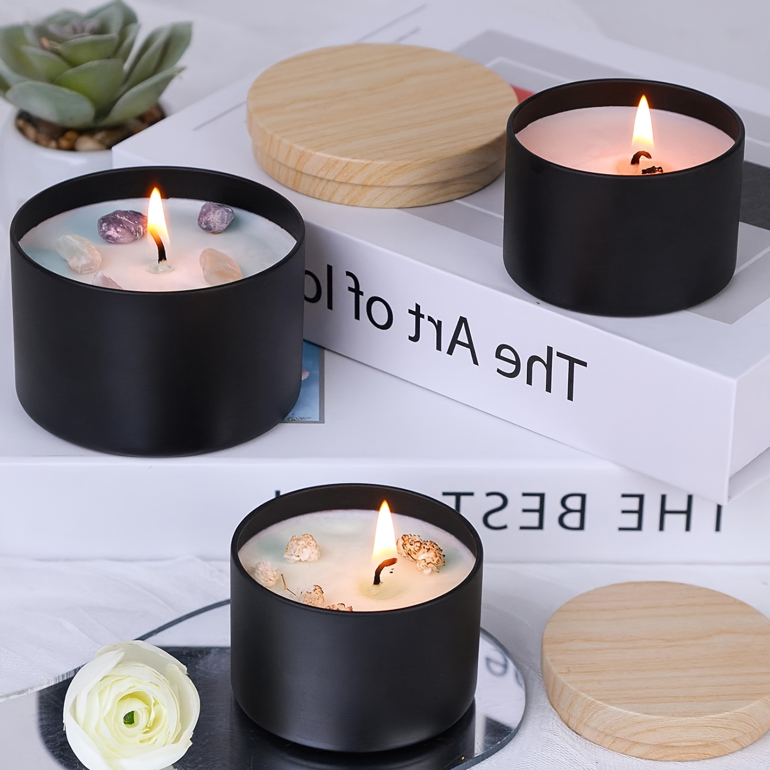 나무 뚜껑이 있는 검은색 양초 용기. 10/12/16개 - Candle Making Supplies Jars 리뷰 및 가격
